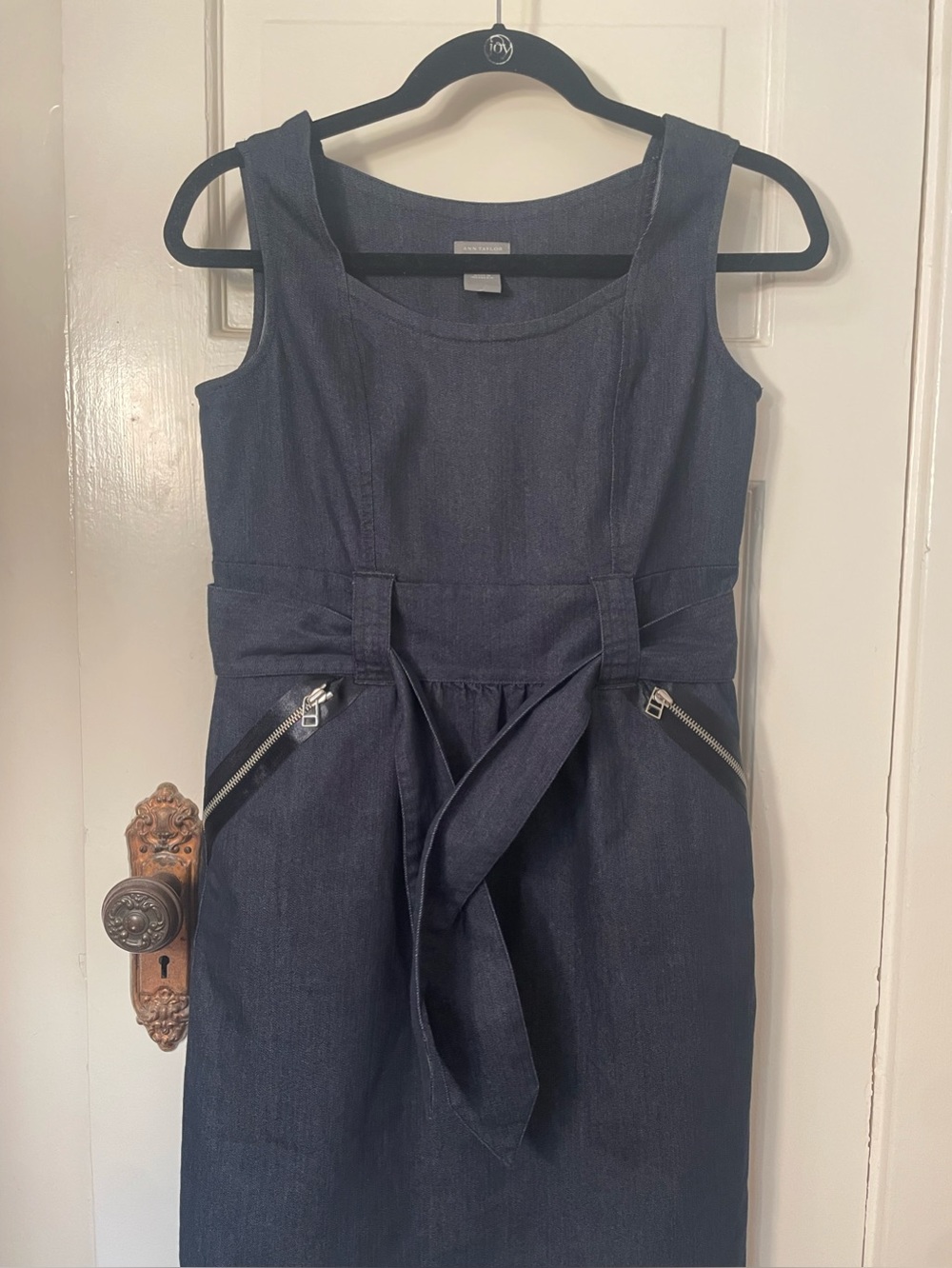Ann Taylor Dark Blue Denim Dress with Front Tie Detail